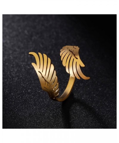 Open Ring with Flying Angel Wings for Women and Men Adjustable Stainless Steel Ring Hip Hop Punk Ring GOLD $6.90 Rings