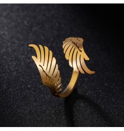 Open Ring with Flying Angel Wings for Women and Men Adjustable Stainless Steel Ring Hip Hop Punk Ring GOLD $6.90 Rings