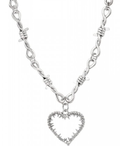 Gothic Barbed Wire Heart Necklace, Zinc Alloy Heart Pendant, Goth Jewelry Gift for Women $5.50 Necklaces