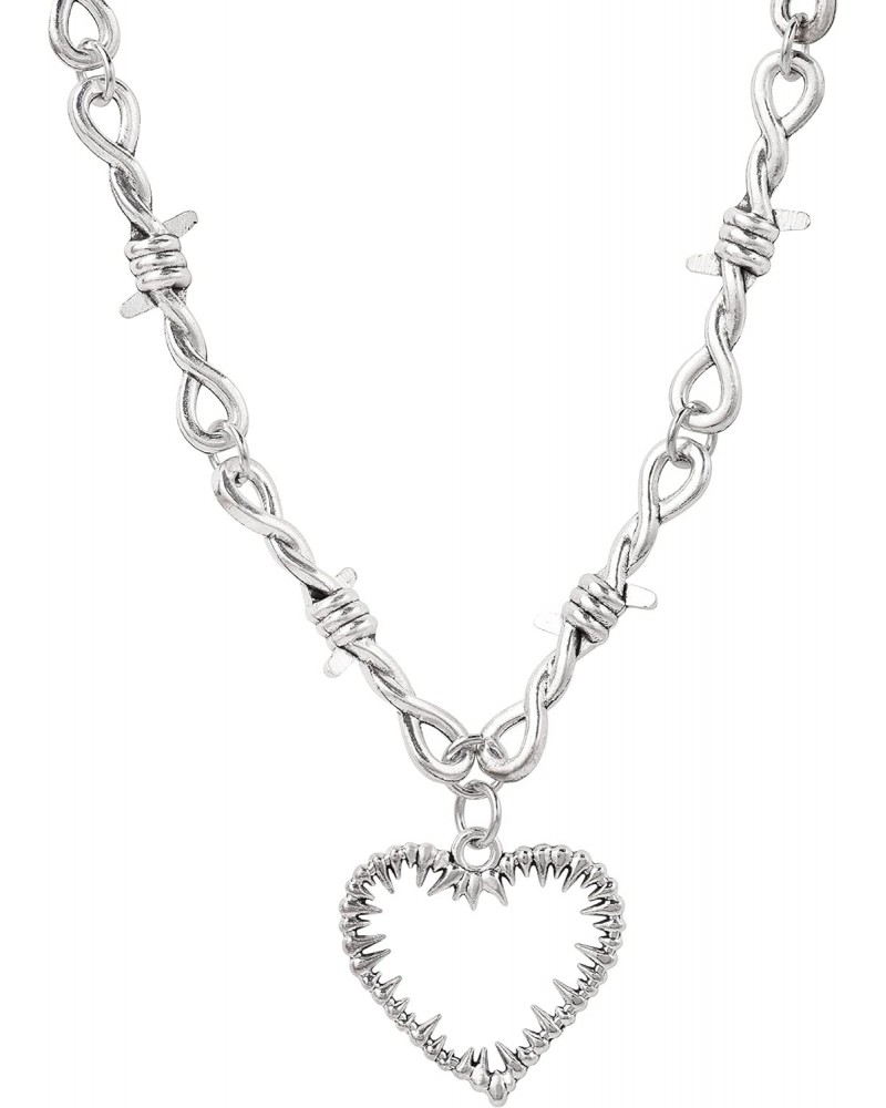 Gothic Barbed Wire Heart Necklace, Zinc Alloy Heart Pendant, Goth Jewelry Gift for Women $5.50 Necklaces