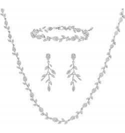 Cubic Zirconia Wedding Jewelry Sets for Bride Bridesmaids, Crystal Leaf Vine Bridal Earrings and Necklace Set for Women Jewel...