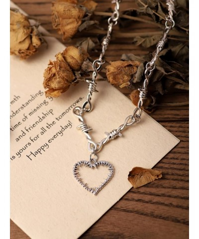 Gothic Barbed Wire Heart Necklace, Zinc Alloy Heart Pendant, Goth Jewelry Gift for Women $5.50 Necklaces