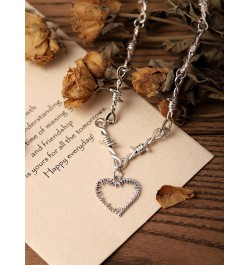 Gothic Barbed Wire Heart Necklace, Zinc Alloy Heart Pendant, Goth Jewelry Gift for Women $5.50 Necklaces