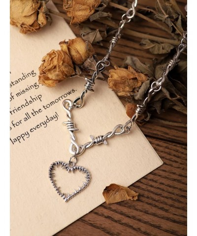 Gothic Barbed Wire Heart Necklace, Zinc Alloy Heart Pendant, Goth Jewelry Gift for Women $5.50 Necklaces