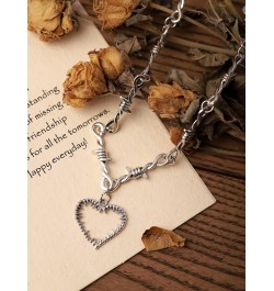 Gothic Barbed Wire Heart Necklace, Zinc Alloy Heart Pendant, Goth Jewelry Gift for Women $5.50 Necklaces