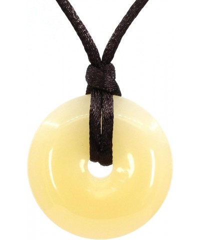 Semi Precious Gemstones 30mm Circle Coin Peace Donut Beads Adjustable Braided Rope Pendant Necklace Yellow Quartzite $6.47 Ne...