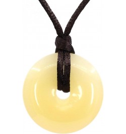 Semi Precious Gemstones 30mm Circle Coin Peace Donut Beads Adjustable Braided Rope Pendant Necklace Yellow Quartzite $6.47 Ne...