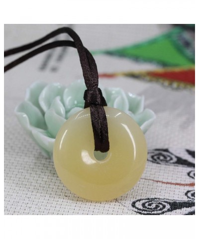 Semi Precious Gemstones 30mm Circle Coin Peace Donut Beads Adjustable Braided Rope Pendant Necklace Yellow Quartzite $6.47 Ne...