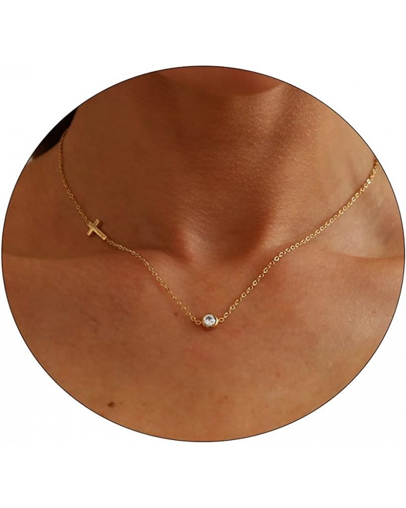 Dainty Tiny Sideways Cross Necklace for Women 18K Gold Plated Simple Sideways Cross with Birthstone Necklace Custom Personali...