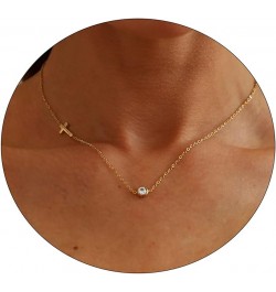 Dainty Tiny Sideways Cross Necklace for Women 18K Gold Plated Simple Sideways Cross with Birthstone Necklace Custom Personali...