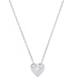 Ladies Front & Back Disc Charm Plain Heart with Hanging Round Diamond or Gemstone Pendant with 18 Inch Silver Chain | Availab...