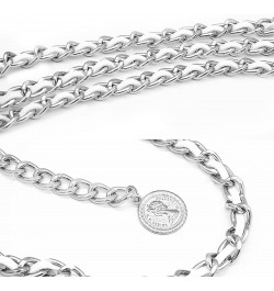 Leather Chain Belts for Women Girls, Layered Body Chain Belts Metal Waist Chain for Dress Vest Jeans Silver White 2 L: (Fit W...