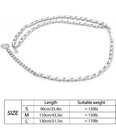 Leather Chain Belts for Women Girls, Layered Body Chain Belts Metal Waist Chain for Dress Vest Jeans Silver White 2 L: (Fit W...