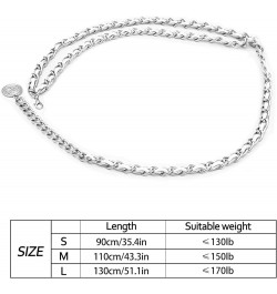 Leather Chain Belts for Women Girls, Layered Body Chain Belts Metal Waist Chain for Dress Vest Jeans Silver White 2 L: (Fit W...