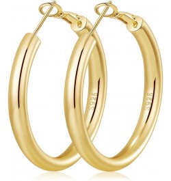 4MM 925 Sterling Silver Hoops Earrings, Lightweight Hollow Tube Chunky Gold Hoops for Women 14k Gold Plated Thick Hoop Earrin...