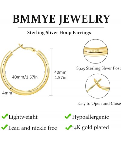 4MM 925 Sterling Silver Hoops Earrings, Lightweight Hollow Tube Chunky Gold Hoops for Women 14k Gold Plated Thick Hoop Earrin...