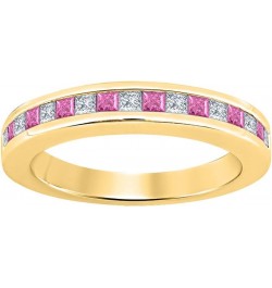 Princess Cut Gemstone Half Eternity 18k Yellow Gold Over .925 Sterling Silver Wedding Band Ring for Women created-pink sapphi...