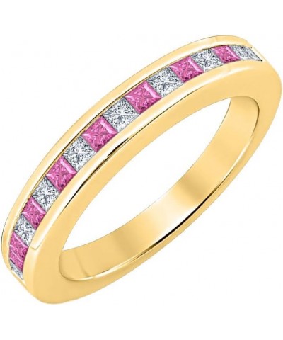 Princess Cut Gemstone Half Eternity 18k Yellow Gold Over .925 Sterling Silver Wedding Band Ring for Women created-pink sapphi...