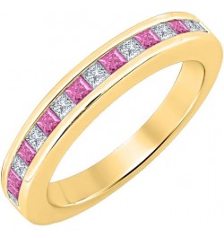 Princess Cut Gemstone Half Eternity 18k Yellow Gold Over .925 Sterling Silver Wedding Band Ring for Women created-pink sapphi...