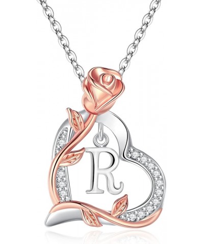 Mother's Gifts for Her - Rose Heart Initial Necklaces for Girlfriend Silver Necklace Wife Gifts Trendy Letter Love Pendant Te...