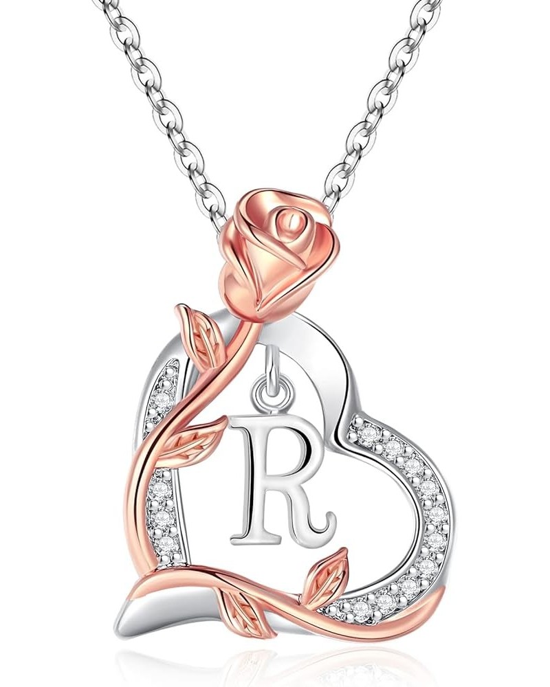 Mother's Gifts for Her - Rose Heart Initial Necklaces for Girlfriend Silver Necklace Wife Gifts Trendy Letter Love Pendant Te...