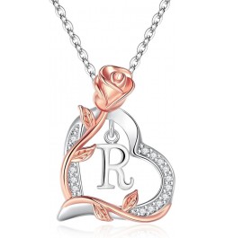 Mother's Gifts for Her - Rose Heart Initial Necklaces for Girlfriend Silver Necklace Wife Gifts Trendy Letter Love Pendant Te...