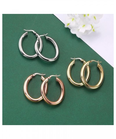 Oval Chunky Thick Hoop Earrings for Women Yellow $7.91 Earrings