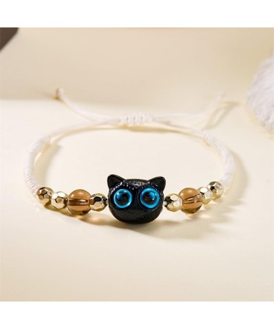 Handmade Black Cat Strand Bracelet Cute Kawaii Cartoon Cat Braided Bracelet Adjustable Animals Good Luck Bracelet Friendship ...