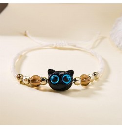 Handmade Black Cat Strand Bracelet Cute Kawaii Cartoon Cat Braided Bracelet Adjustable Animals Good Luck Bracelet Friendship ...