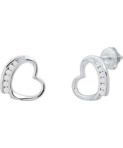 0.10 Carat (ctw) Round White Diamond Ladies Heart Stud Earrings, Available in Various Gemstones & Metal 10K/14K/18K & 925 Ste...