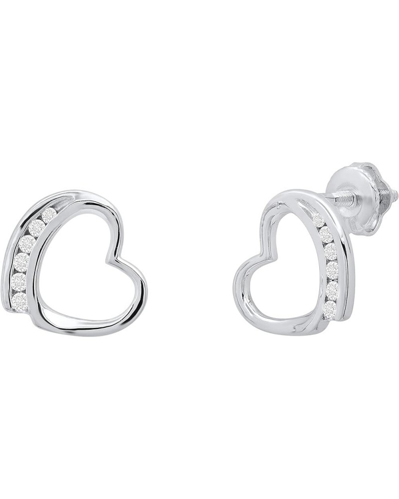 0.10 Carat (ctw) Round White Diamond Ladies Heart Stud Earrings, Available in Various Gemstones & Metal 10K/14K/18K & 925 Ste...