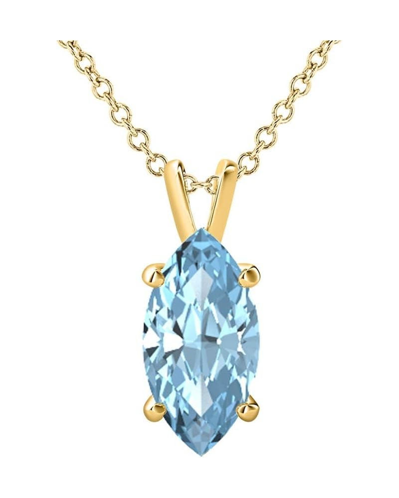 8x4mm To 12x7mm Valentine's Day Special Marquise Cut 14k Yellow Gold Over .925 Sterling Silver Aquamarine Solitaire Pendant N...