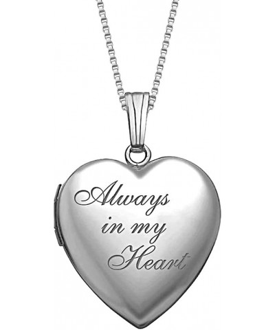 PicturesOnGold Personalized Always in My Heart Silver Or Gold Heart Locket Pendant Necklace Silver - Locket + 2 Photos + Engr...