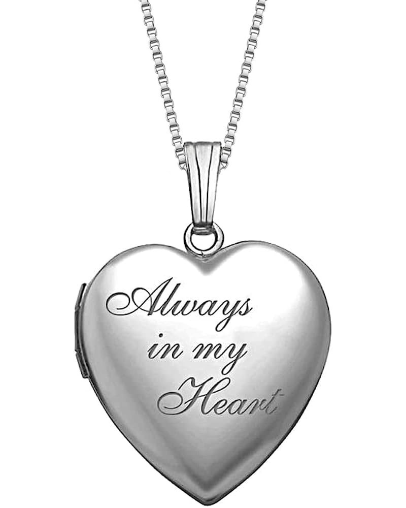 PicturesOnGold Personalized Always in My Heart Silver Or Gold Heart Locket Pendant Necklace Silver - Locket + 2 Photos + Engr...