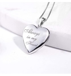 PicturesOnGold Personalized Always in My Heart Silver Or Gold Heart Locket Pendant Necklace Silver - Locket + 2 Photos + Engr...