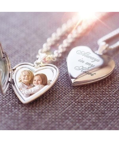 PicturesOnGold Personalized Always in My Heart Silver Or Gold Heart Locket Pendant Necklace Silver - Locket + 2 Photos + Engr...