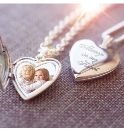 PicturesOnGold Personalized Always in My Heart Silver Or Gold Heart Locket Pendant Necklace Silver - Locket + 2 Photos + Engr...