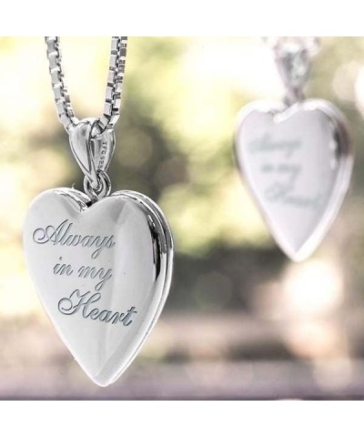 PicturesOnGold Personalized Always in My Heart Silver Or Gold Heart Locket Pendant Necklace Silver - Locket + 2 Photos + Engr...