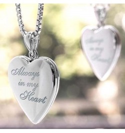 PicturesOnGold Personalized Always in My Heart Silver Or Gold Heart Locket Pendant Necklace Silver - Locket + 2 Photos + Engr...