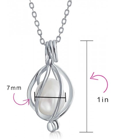 Bridal Teardrop Black White Freshwater Cultured Pearl Bird Caged Pendant Necklace For Women Wedding .925 Sterling Silver Whit...