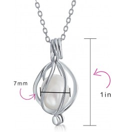 Bridal Teardrop Black White Freshwater Cultured Pearl Bird Caged Pendant Necklace For Women Wedding .925 Sterling Silver Whit...