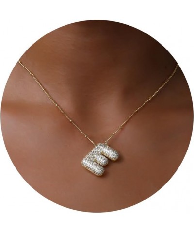 A-Z Bubble Letter Necklace Gold Balloon Initial Necklaces Rhinestone Letter Pendant Necklaces for Women Trendy E $5.69 Necklaces