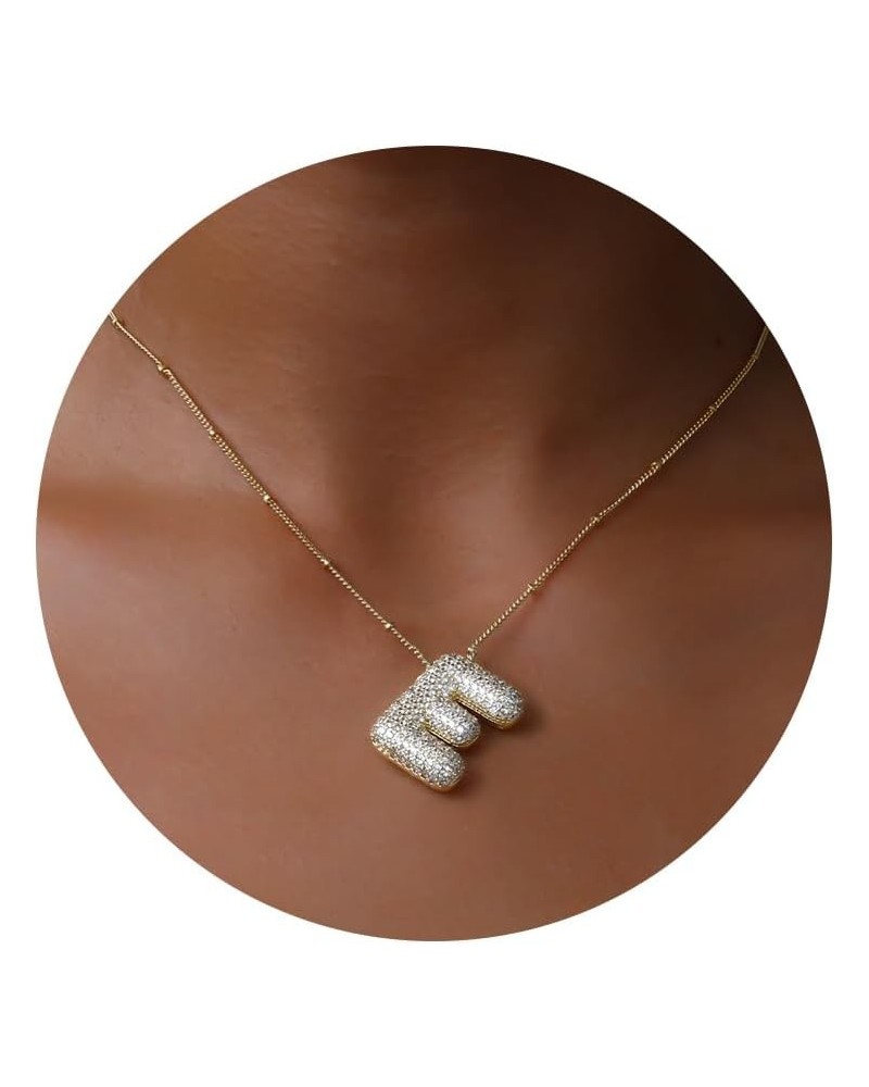 A-Z Bubble Letter Necklace Gold Balloon Initial Necklaces Rhinestone Letter Pendant Necklaces for Women Trendy E $5.69 Necklaces