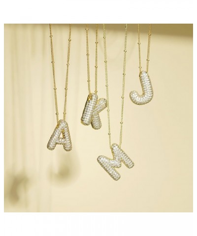 A-Z Bubble Letter Necklace Gold Balloon Initial Necklaces Rhinestone Letter Pendant Necklaces for Women Trendy E $5.69 Necklaces