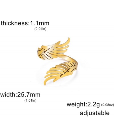 Open Ring with Flying Angel Wings for Women and Men Adjustable Stainless Steel Ring Hip Hop Punk Ring GOLD $6.90 Rings