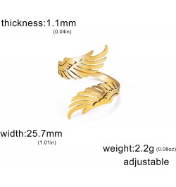 Open Ring with Flying Angel Wings for Women and Men Adjustable Stainless Steel Ring Hip Hop Punk Ring GOLD $6.90 Rings