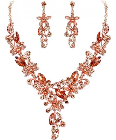 Crystal Floral Jewelry Set for Women Flower Leaf Vine Necklace Earrings Set for Wedding Champagne Color $10.42 Jewelry Sets