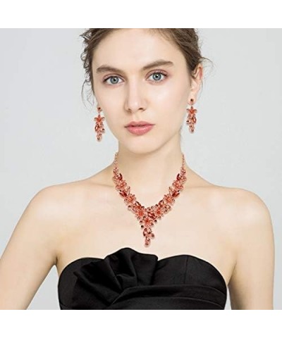 Crystal Floral Jewelry Set for Women Flower Leaf Vine Necklace Earrings Set for Wedding Champagne Color $10.42 Jewelry Sets