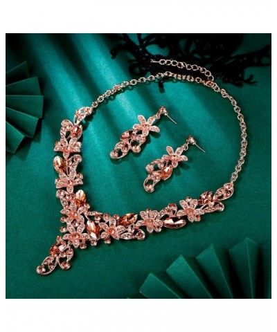 Crystal Floral Jewelry Set for Women Flower Leaf Vine Necklace Earrings Set for Wedding Champagne Color $10.42 Jewelry Sets