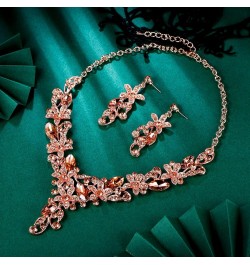 Crystal Floral Jewelry Set for Women Flower Leaf Vine Necklace Earrings Set for Wedding Champagne Color $10.42 Jewelry Sets